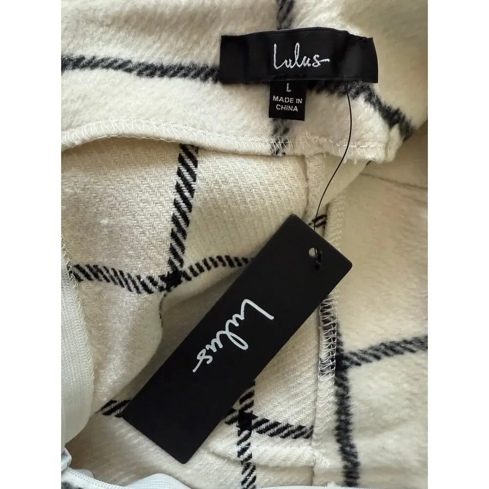 Lulus Skirt White Black Plaid NWT Size Large Cozy Minimalist Preppy
